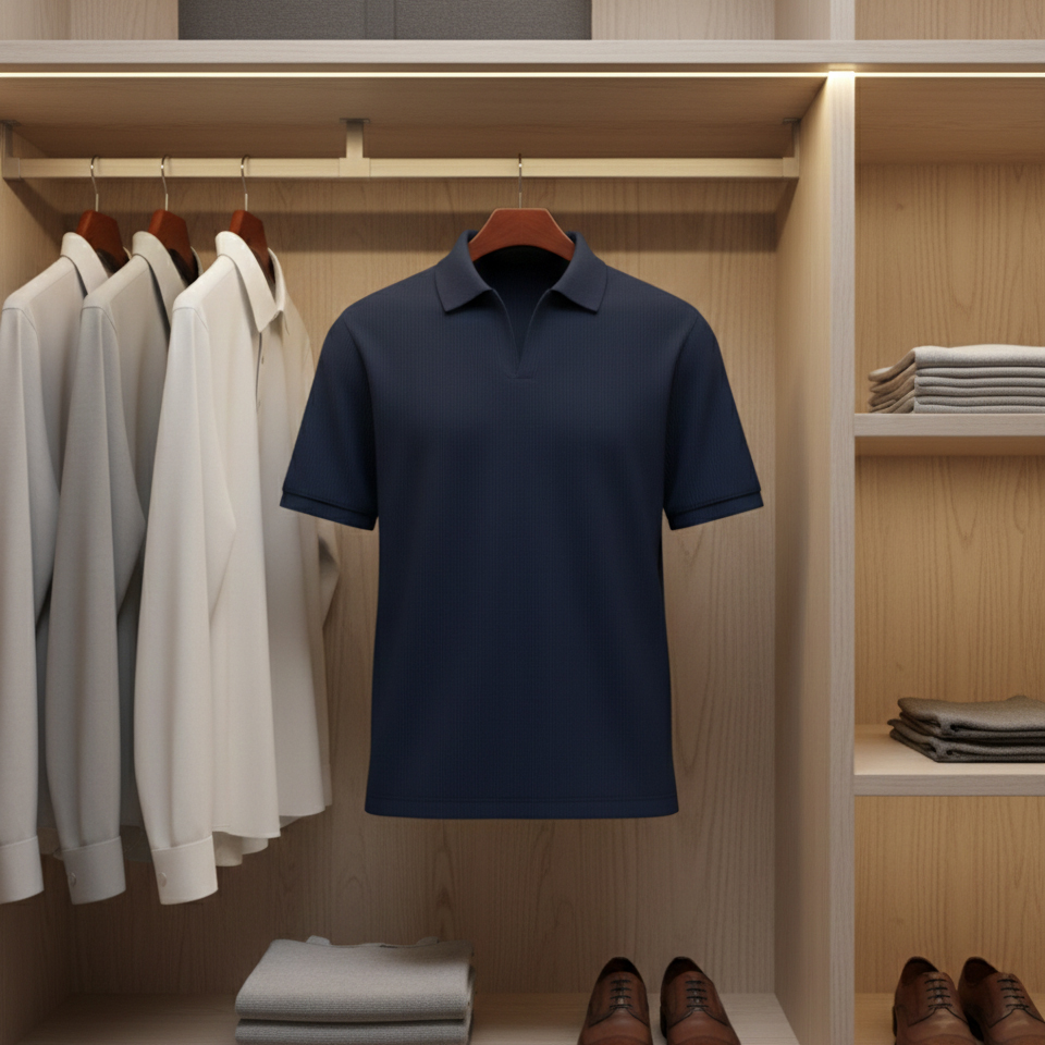 تیشرت میله ای یقه دار tavar-سرمه ای