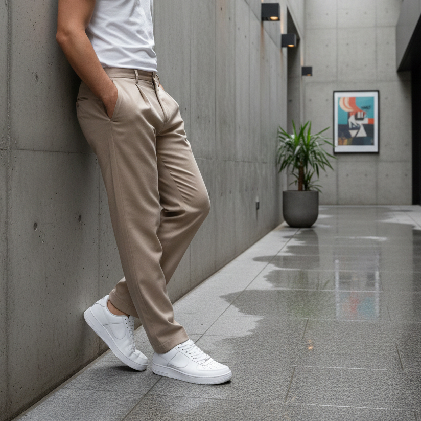 شلوار مردانه بنگال کش دم پا ساده مدل Behnam-کرم